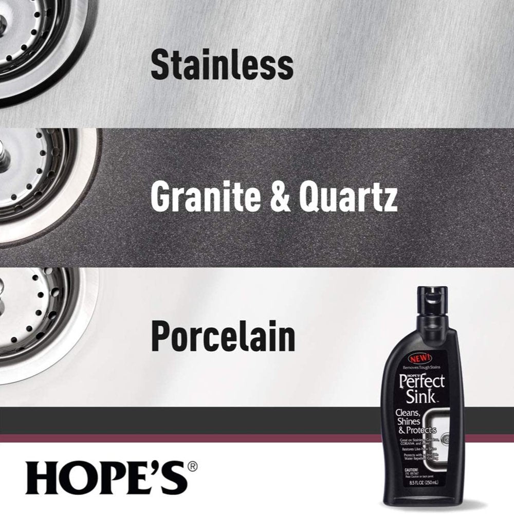 HOPE'S Perfect Sink Cleaner and Polish, Restorative, Water-Repellant,  Removes Stains, Ideal for Brushed Stainless Steel, Cast Iron, Porcelain,  Corian
