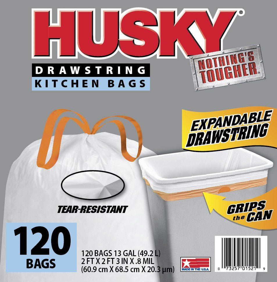 Husky Tall Kitchen Trash Bags, 13 Gallon, 120 Bags (Expandable Drawstr -  ZADREAMZ